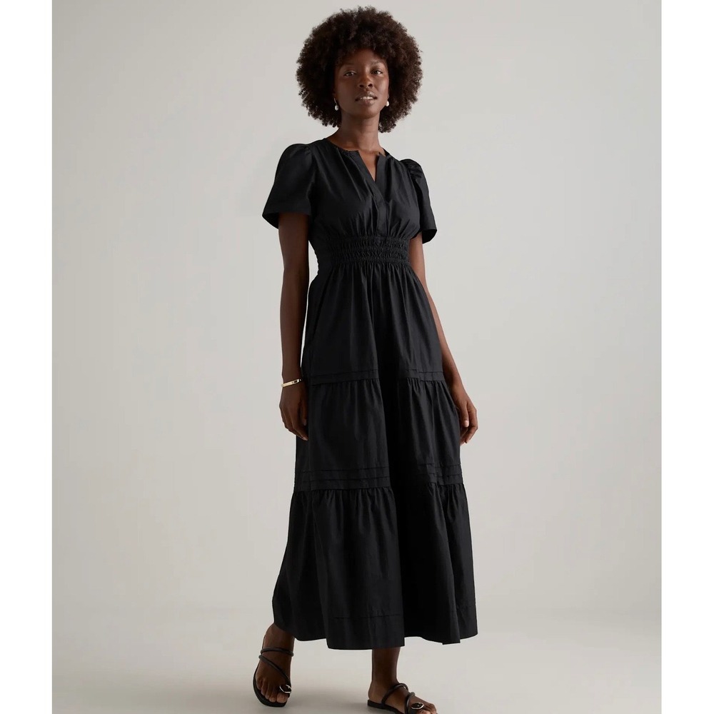 Quince 100% Organic Cotton Poplin Tiered Maxi Dress Black S NWT